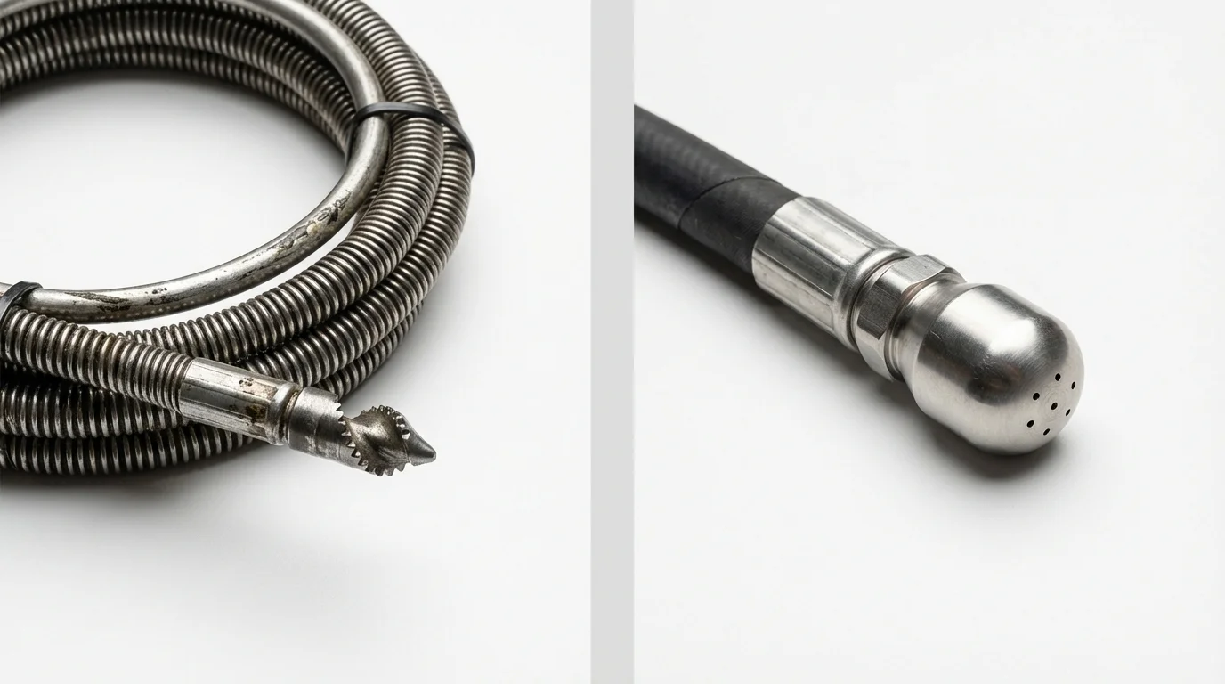 Drain snake cable and hydro jetting nozzle used for drain cleaning in Barnesville, MN