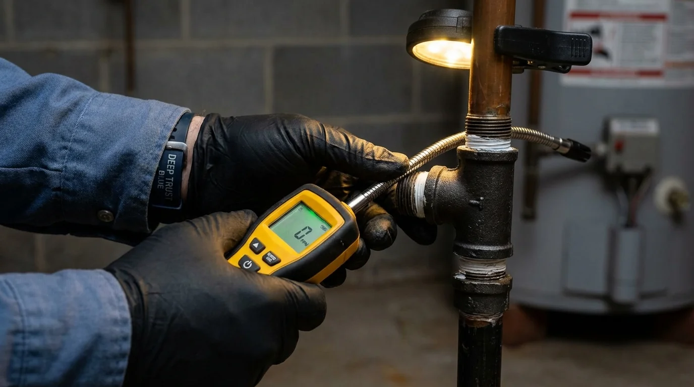 Gas leak detection with electronic sniffer by Johns Plumbing LLC in Barnesville